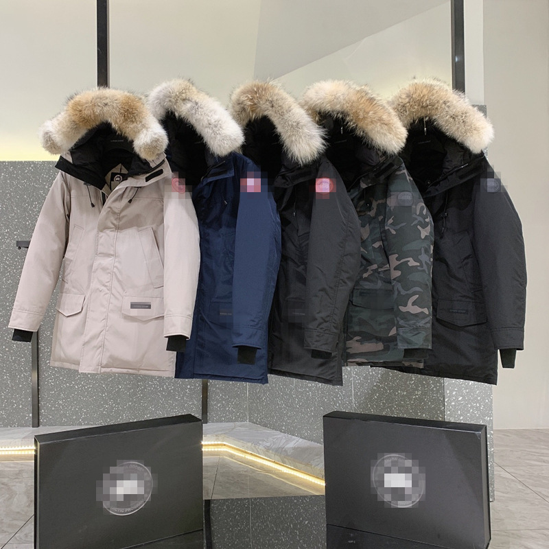 

winter goose parka 13 men's down et canadian wolf hair collar medium long warm and slim coat, Black