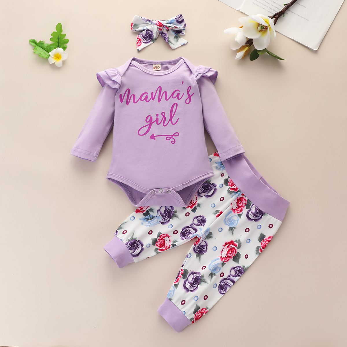 

2021 New Design 65 styles Baby Girls Boy 3 Piece sets Flowers Print Romper + Pant headband Infant kids Clothing set, 40