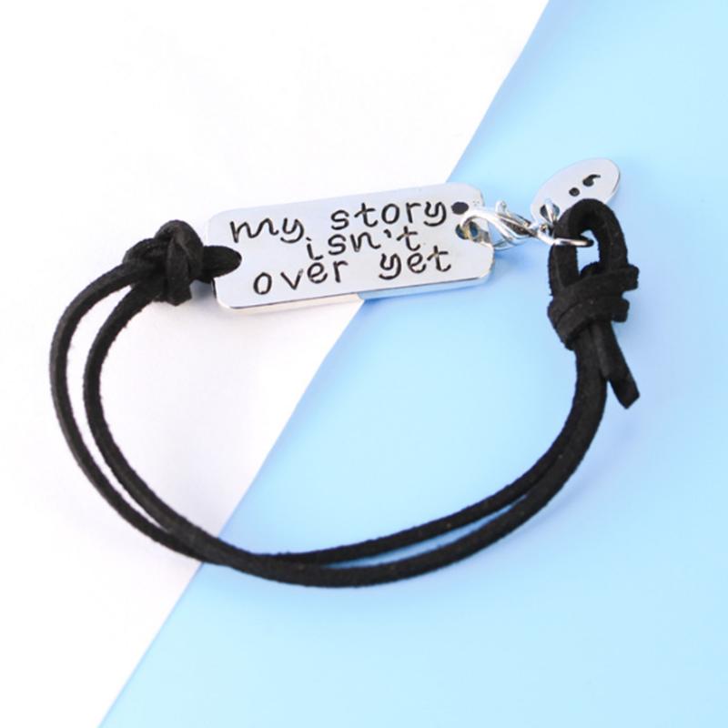 

Charm Bracelets Fashion Jewelry Leather Bracelet Bangles My Story Isn't Over Yet Semicolon Men Inspirational