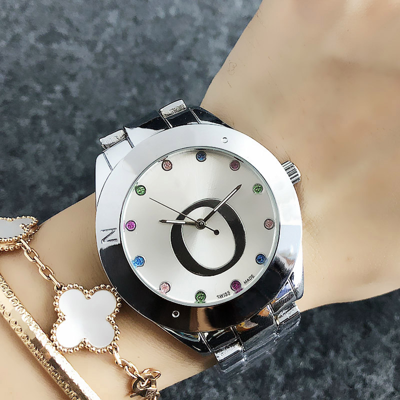 

Fashion Big letters design Watches women Girl Colorful crystal style Metal steel band Quartz Wrist Watch P24, Rose gold