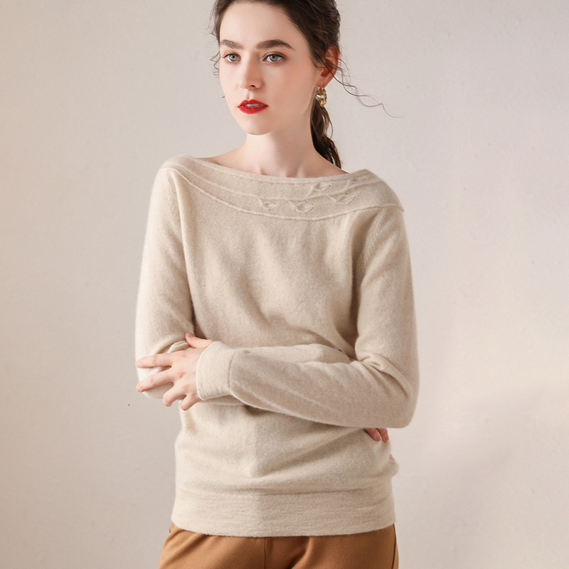 

2021 New 100% Cashmere Women Autumn Winter Warm Thickening O-neck Long Sleeves Women's Knitting Jumper Female Sweater 5wbz, Ivory white