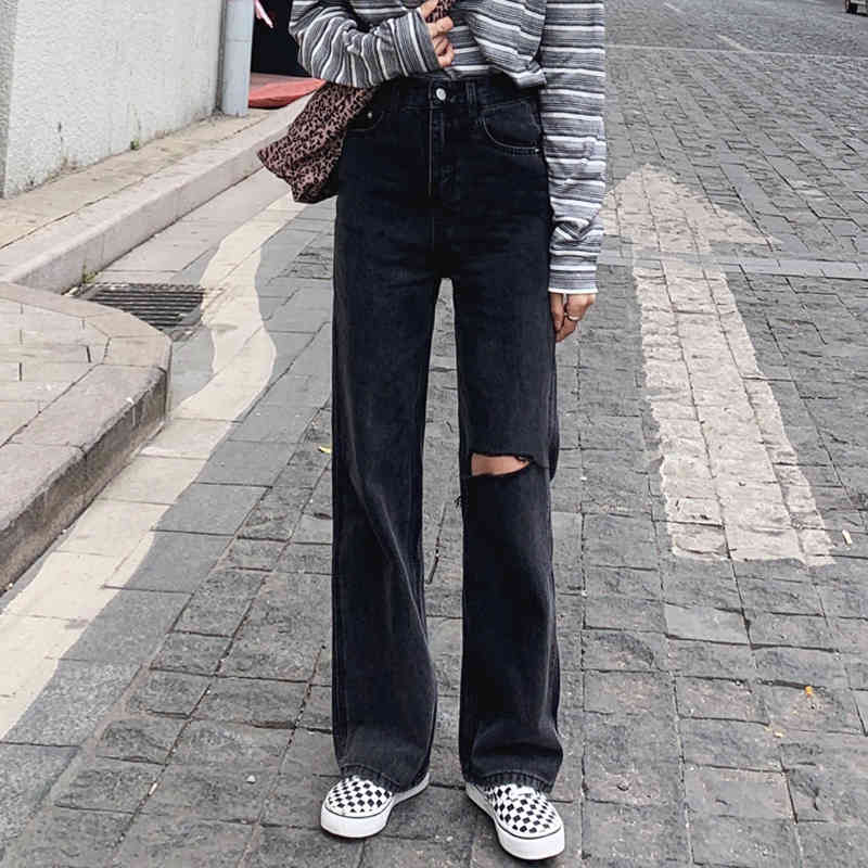 

women's jeans large women's pants spring and summer new high waist loose straight pants black gradient wide leg i2gt, Blue