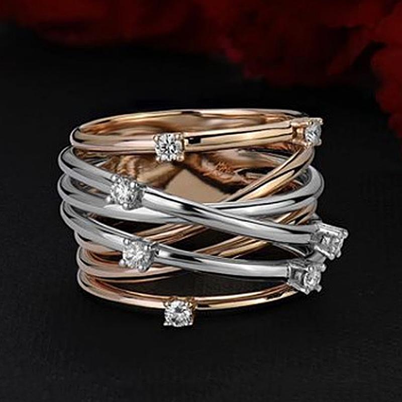 

Cluster Rings Fashion Elegant For Women Two Tone Gold Silver Color White Crystal Wedding Engagement Floral Ring Jewelry 2021 O3T345