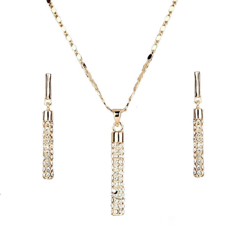 Crystal clear 18K Real Gold Plated Austria SWA ELEMENTS Drop Earrings and Pendant Necklace Sets-image-657318216