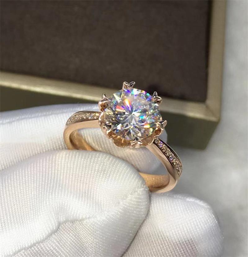 

Cluster Rings 14k 1ct 2ct 3ct Lab Diamond Ring For Women Excellent Cut 6 Flower Shape Moissanite Stone Yellow Gold Wedding, Golden;silver