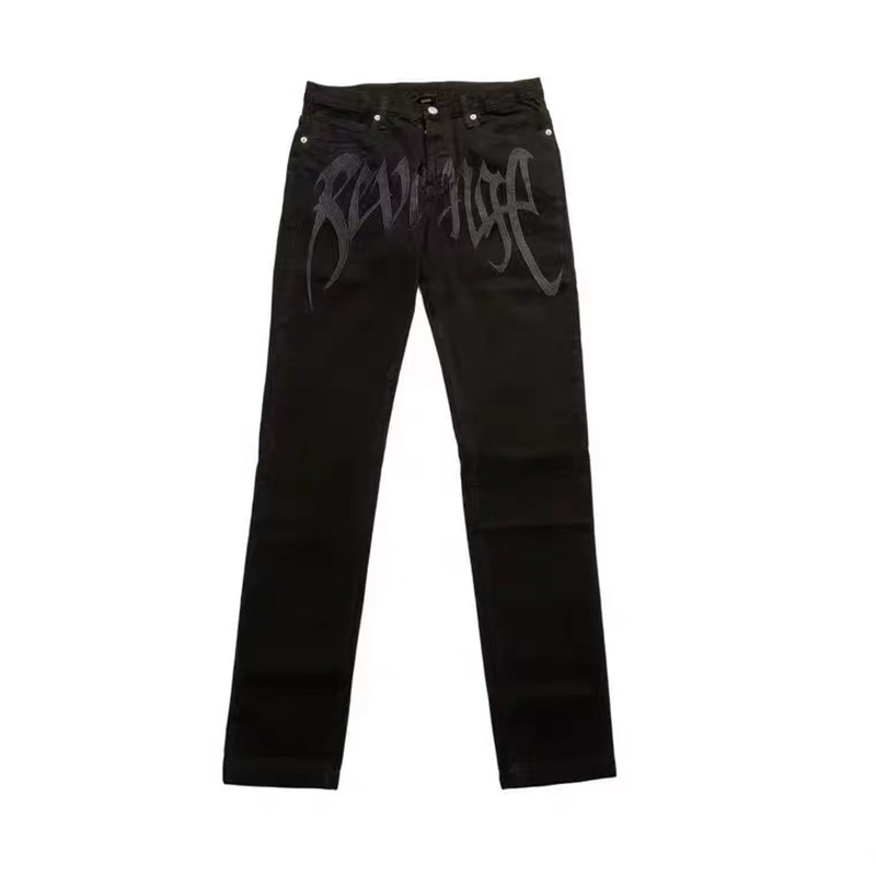 

REVENGE embroidered jeans black classic casual straight trousers, Blue