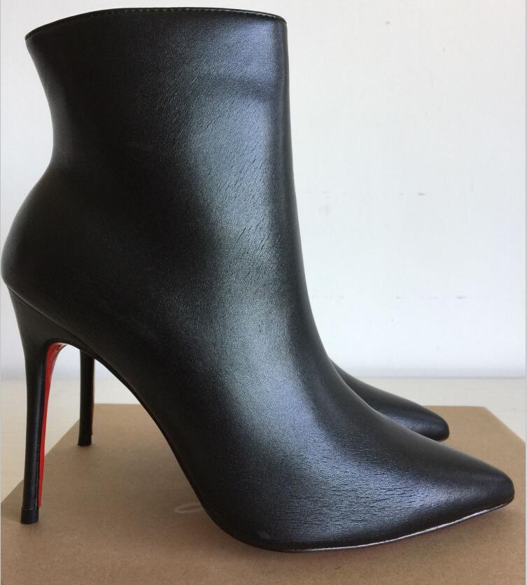 

[Original Box] Luxury Black Leather shoe Spikes Pointed Toes Womens Ankle Boots Fashion Designer Sexy Ladies Red Bottom High Heels Shoes, Black/suede