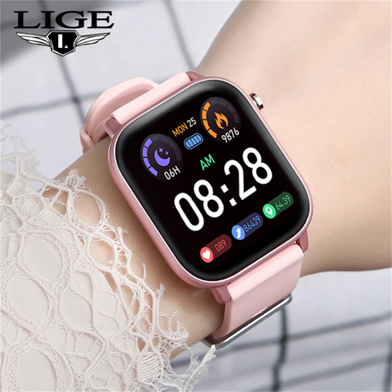 

LIGE 2021 New Smart Watch Men Women IP67 Waterproof Bluetooth 5 Sleep Monitor Fitness Heart Rate Tracker SmartWatch Android IOSg, Black