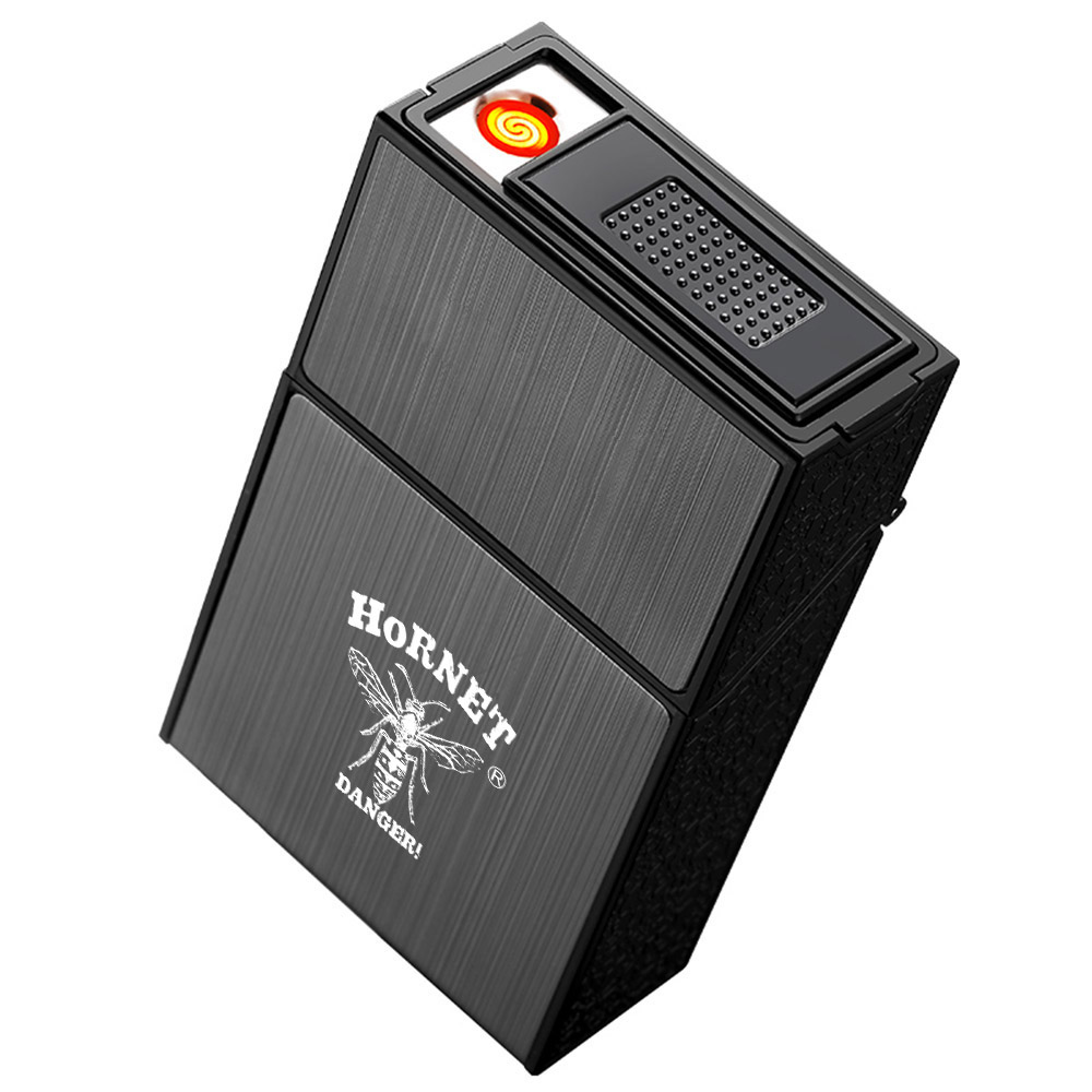 

HONET Aluminum Cigarette Case Box With Electric Lighter Regular Size USB Rechargable Lighte Windproof USB Chargingr Lighter Box