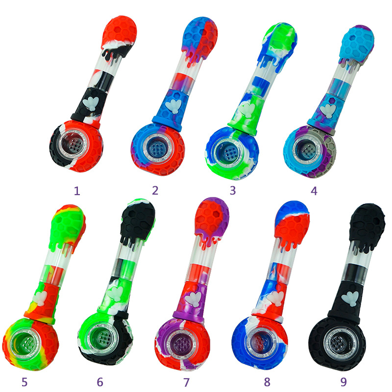 

Smoking Pipes Silicone pipe titanium nail With glass bowl 4 ways to use pipe set 9 colors Nectar Collector gift box