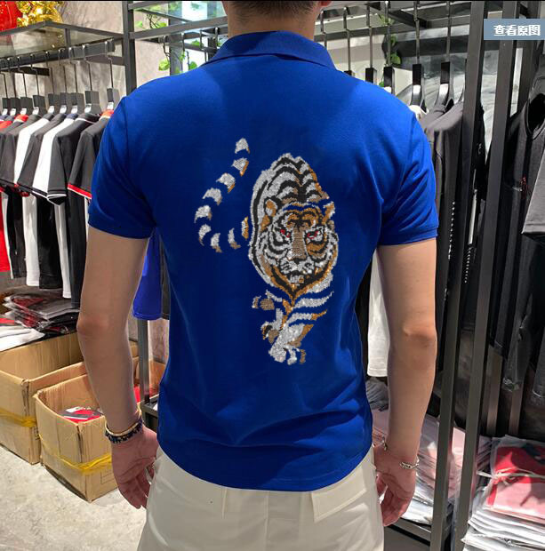 

2021 New Classic Hot Drill Shirt High Quality Men Diamond Stone Short Sleeved Summer Brand Polo Rhinestones Tops Clothing Be2h, White