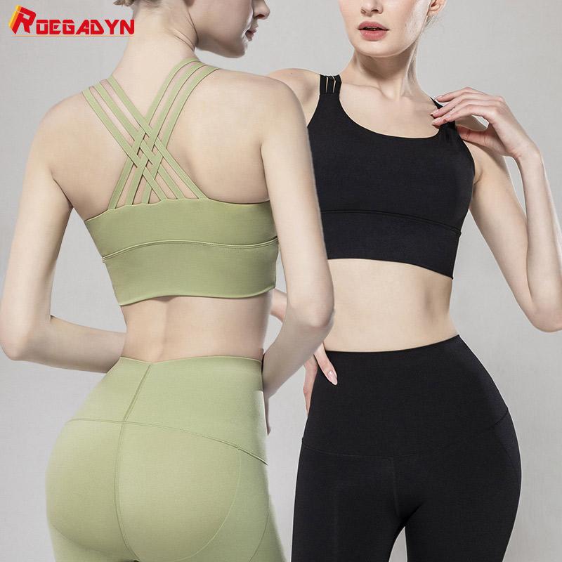 

ROEGADYN Sports Bra Fitness Women Sports Top For Women Gym Workout Sport Bra Cross Top Seamless Yoga Training Sportswear Gym, Red