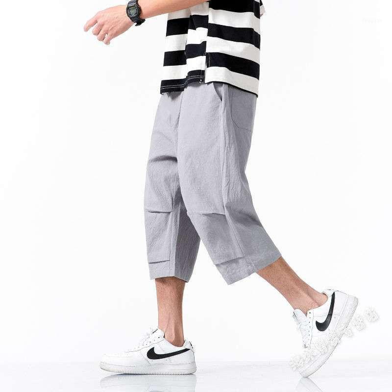 

Men's Pants Streetwear Mens Cotton Linen Male Summer Casual Calf-Length Man Plus Size Hip Hop Baggy Loose Trousers -7XL 8XL, White