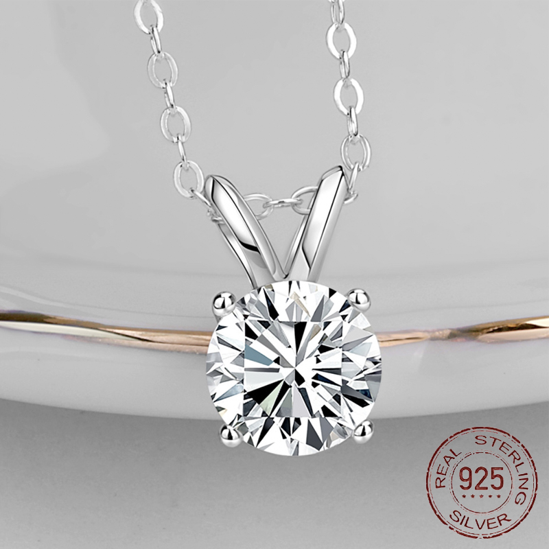 

White 6mm/8mm Lab Diamond Solitaire Pendants Necklace 925 Sterling Silver Choker Statement Necklaces Women Fashion Jewelry XN117
