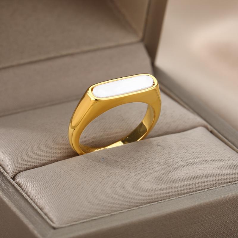 

Cluster Rings Natural Shell For Women Stainless Steel Gold Plated Oval White Signet Ring Waterproof Gorgeous Jewelry Gift Femme, Golden;silver