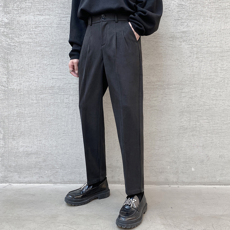 

2021 New Men's Fashion Casual Business Design Cotton Formal Loose Woolen Straight Suit Pants Slim Fit Homme Trousers 28-34 8jy9, Apricot