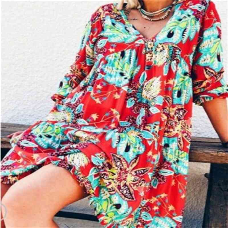 

women's printed beach casual dress (without belt), Black;gray