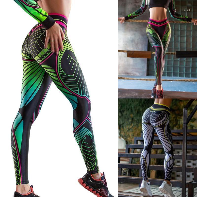

Women Sports Pants Yoga Leggings Sexy High Waist Slim Printing Gym Stretch Breathable Elastic Workout Outfit, Green