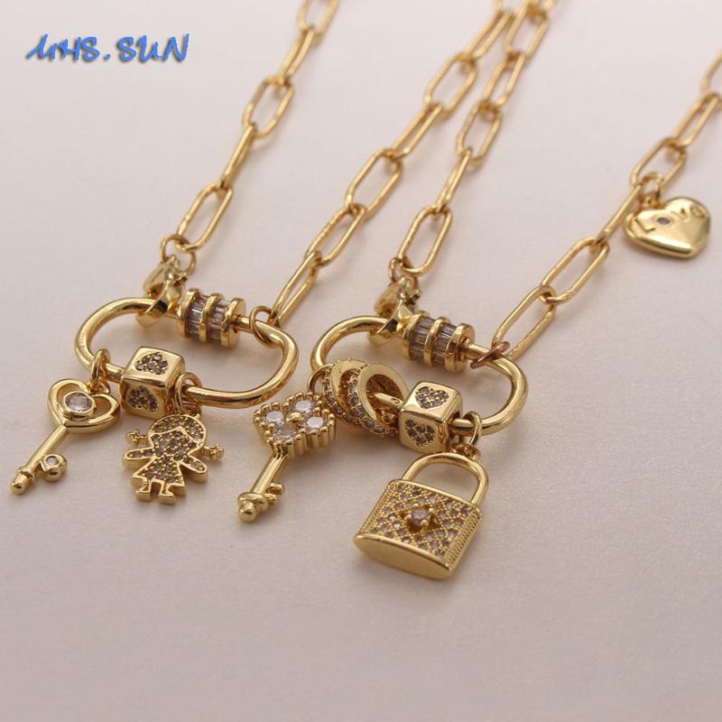 

Chains MHS.SUN Cute Design Mini Key/Girls/Lock Buckle Pendants Chain Necklace Fashion Zircon Women Female Gold Color 1Pc, Silver