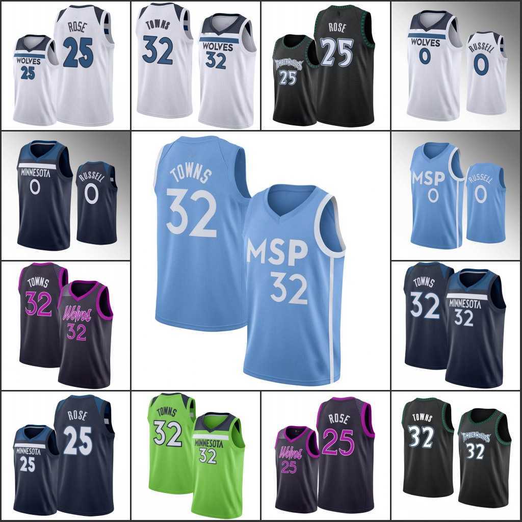 

MinnesotaTimberwolvesMen D'Angelo Russell Karl-Anthony TownsDerrickRoseBasketball Jersey
