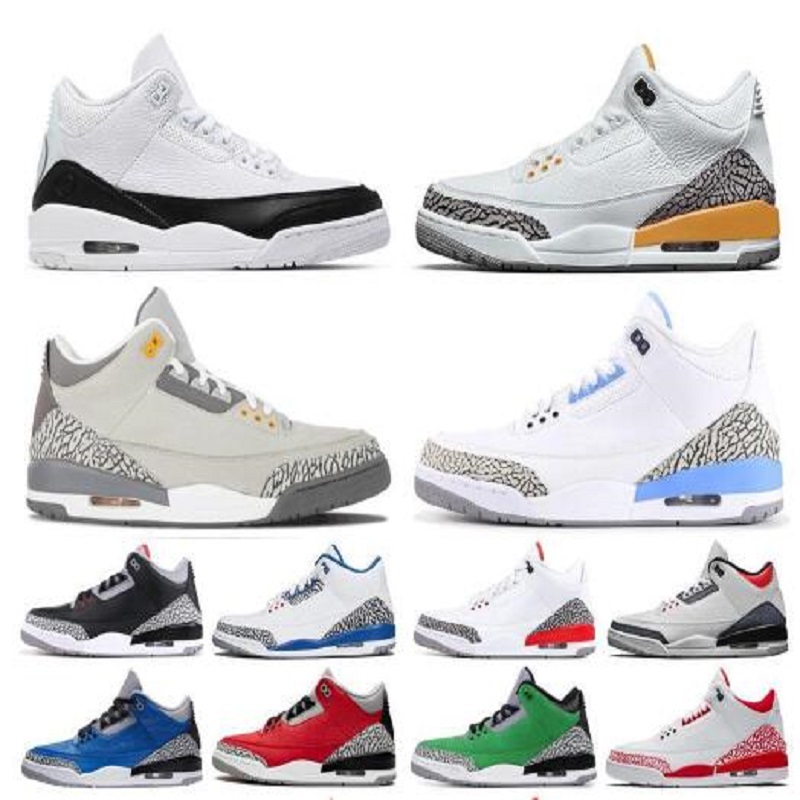 

Better 3 UNC Black Cement Red Cement Varsity Royal Denim Fire Red Basketball Shoes Men 3s Court Purple Tinker Shoe Sneakers, # 37