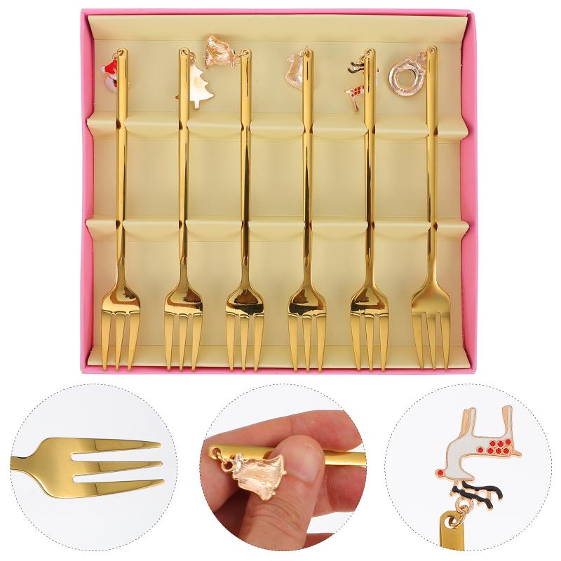 

Christmas Decorations 6pcs Coffee Stirring Forks Gift Box Stainless