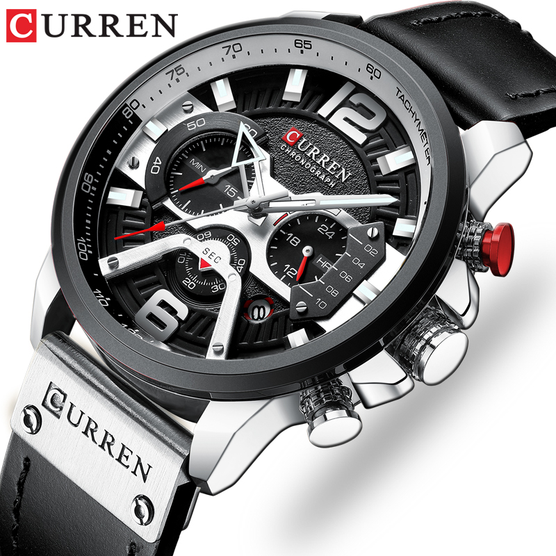

CURREN Mens Watches Top Brand Luxury Leather Sports Watch Men Fashion Chronograph Quartz Man Clock Waterproof Relogio Masculinog, Rose black