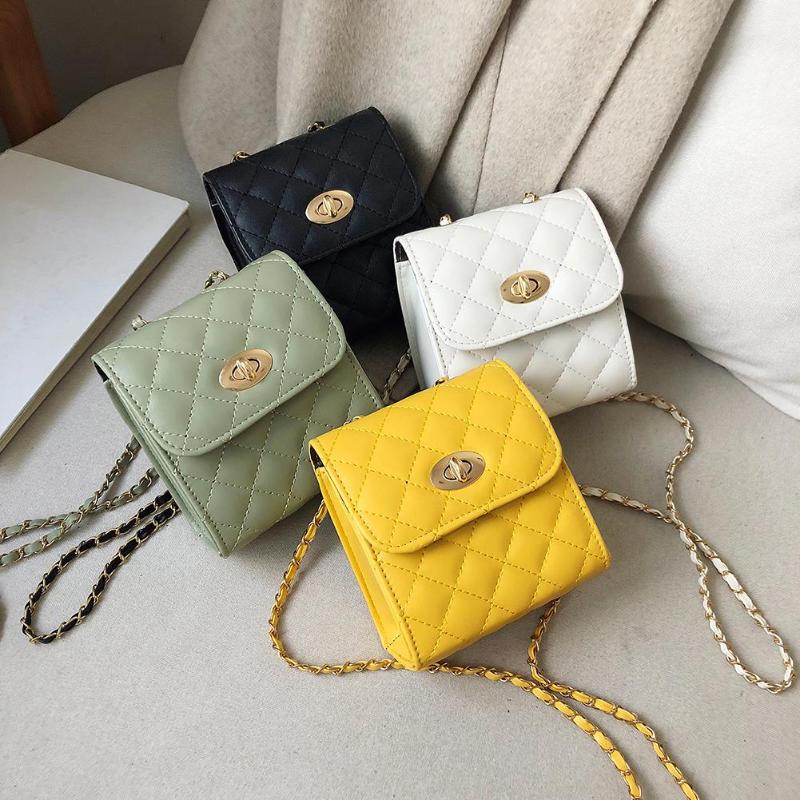 

New Fashion Solid Color Chain Crossbody Bag Women PU Leather Shoulder Messenger Bags Clutch for Shopping Travel Party, White