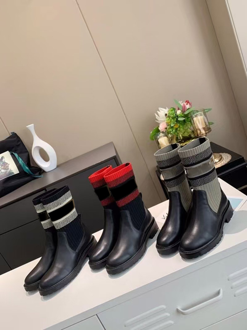 

Short Boots 2021 Autumn Winter Vintage Women Large Size Wool Sock Boot Female Leather Flat Heel Mid Calf Booties Zapatos De Muje, Black