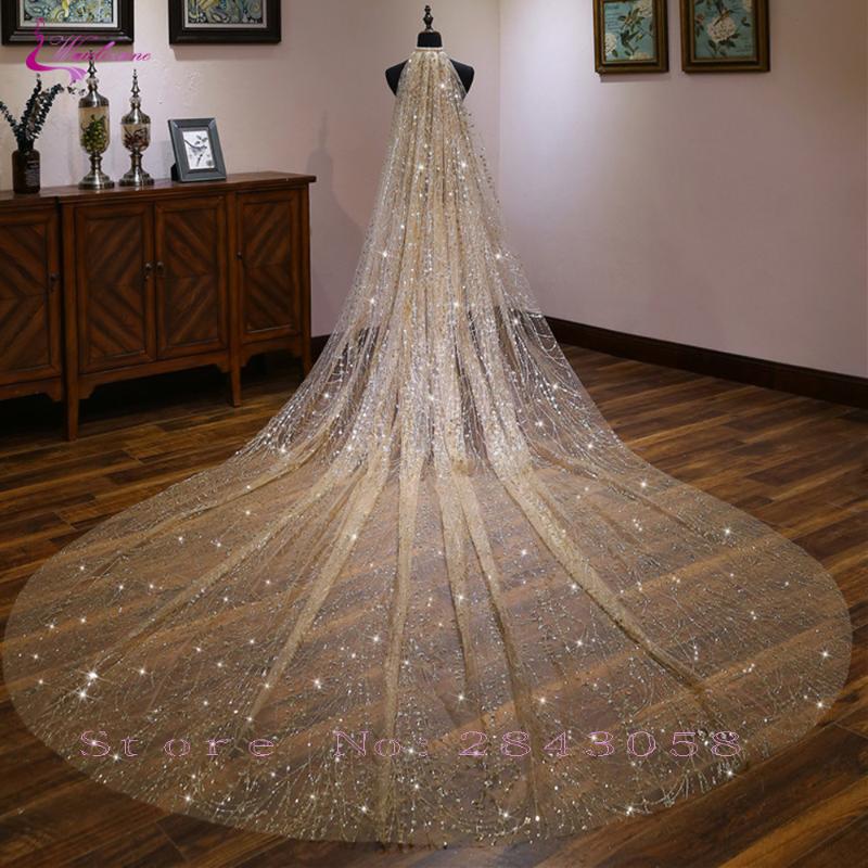 

Bridal Veils Waulizane Elegant Chapel Length Of Champagne Wedding Veil With Sky Star Charming, Gold
