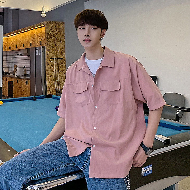 

2021 New Summer Men's Fashion Trend Hawaiian Short Sleeve Shirt French Cuff Brand Cotton Clothing Solid Color Loose Shirts -3xl 5irz, Yellow