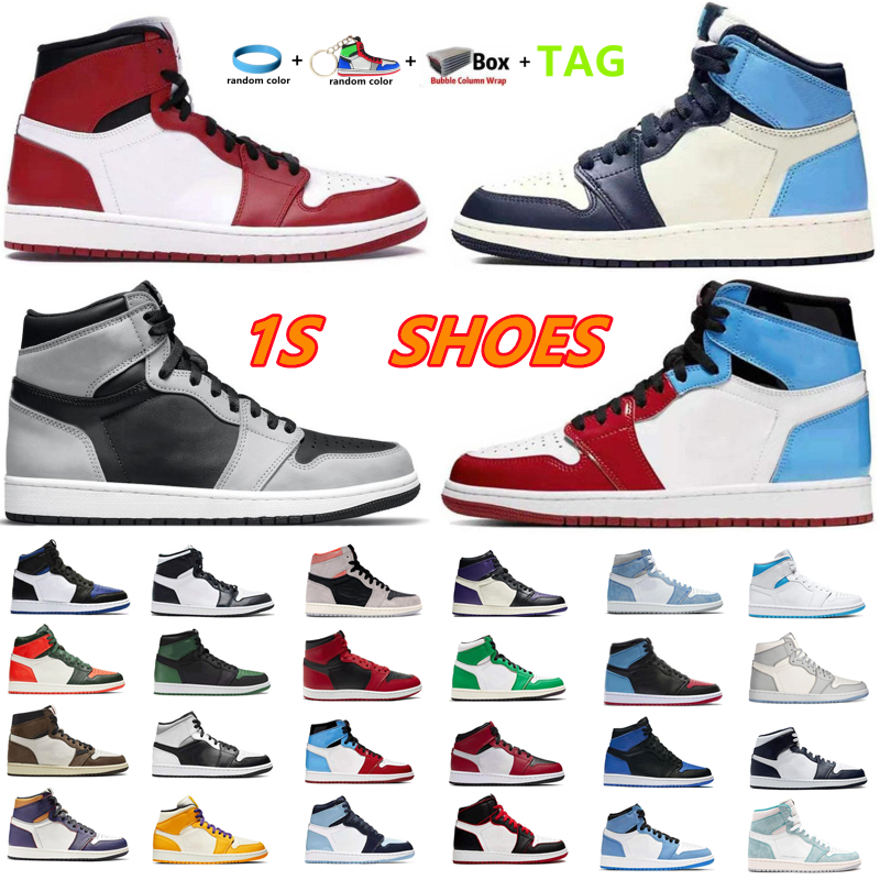 

2022 Top Fashion Basketball Shoes Men 1s bred patent seafoam fusion red Hand Crafted Lucky Green Aurora sneakers trainer, Box