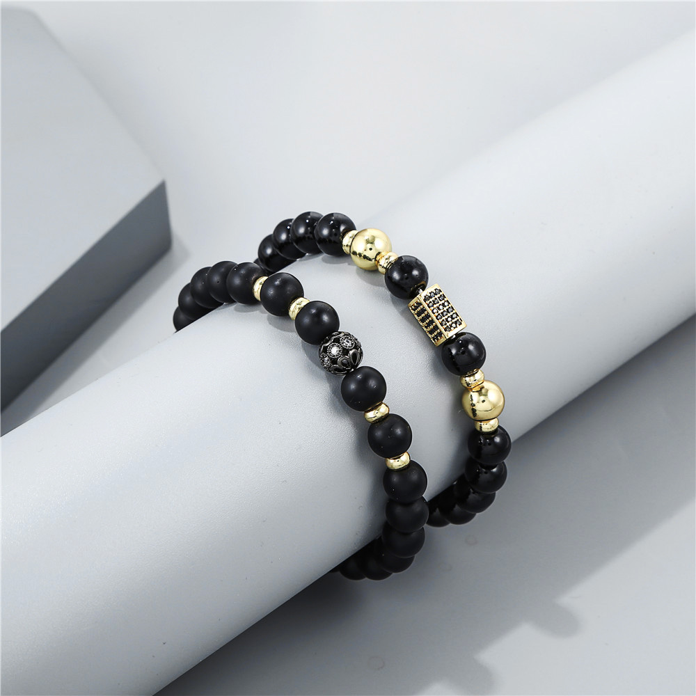 

Newest men bracelet s/set Cz ball shape mens jewelry pulseras black beads bracelets homme bijoux hippie armband bileklik