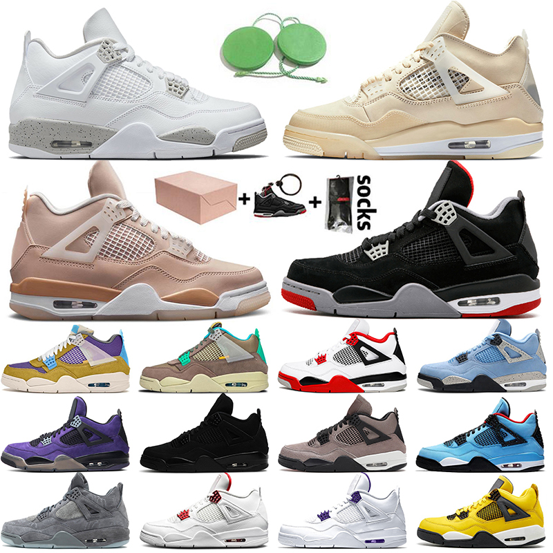 

With Box Jumpman 4 Mens Basketball Shoes Women White Oreo Sail Fire Red 4s Shimmer Bred University Blue Black Cat PSGs Trainers Sports Sneakers Desert Moss Taupe Haze, B23 what the 40-47