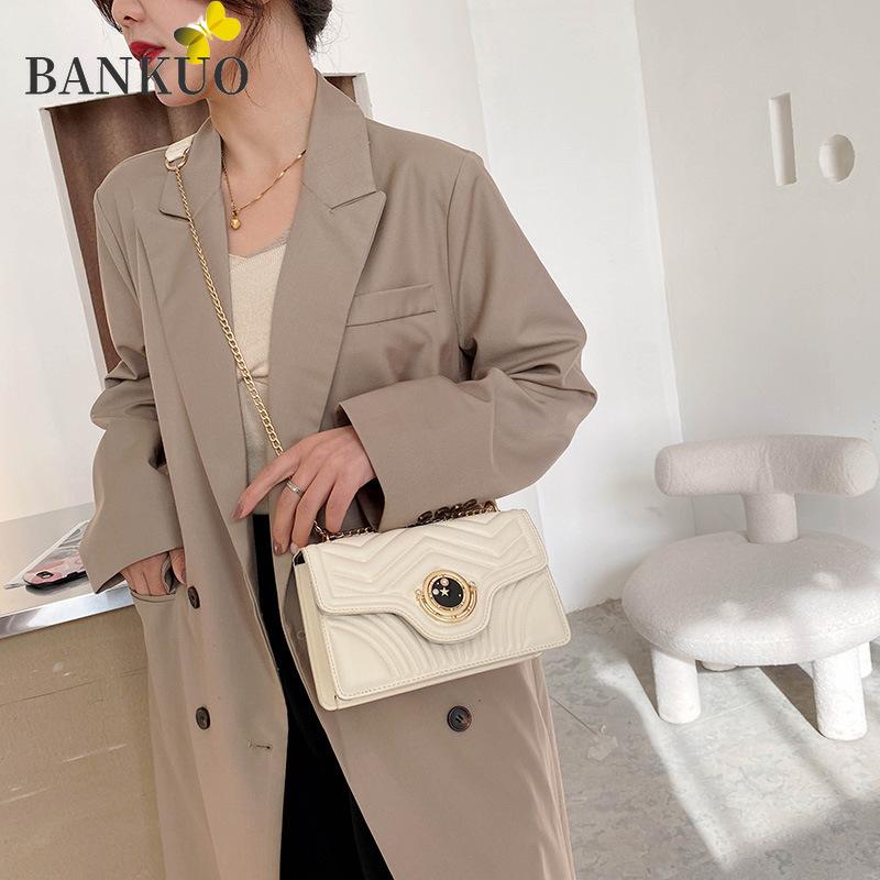 

BANKUO New Purses and Handbags Vintage Female Bag PU Simple Shoulder Messenger Bag Classic Chains Handbags Crossbody Bags C181, Beige