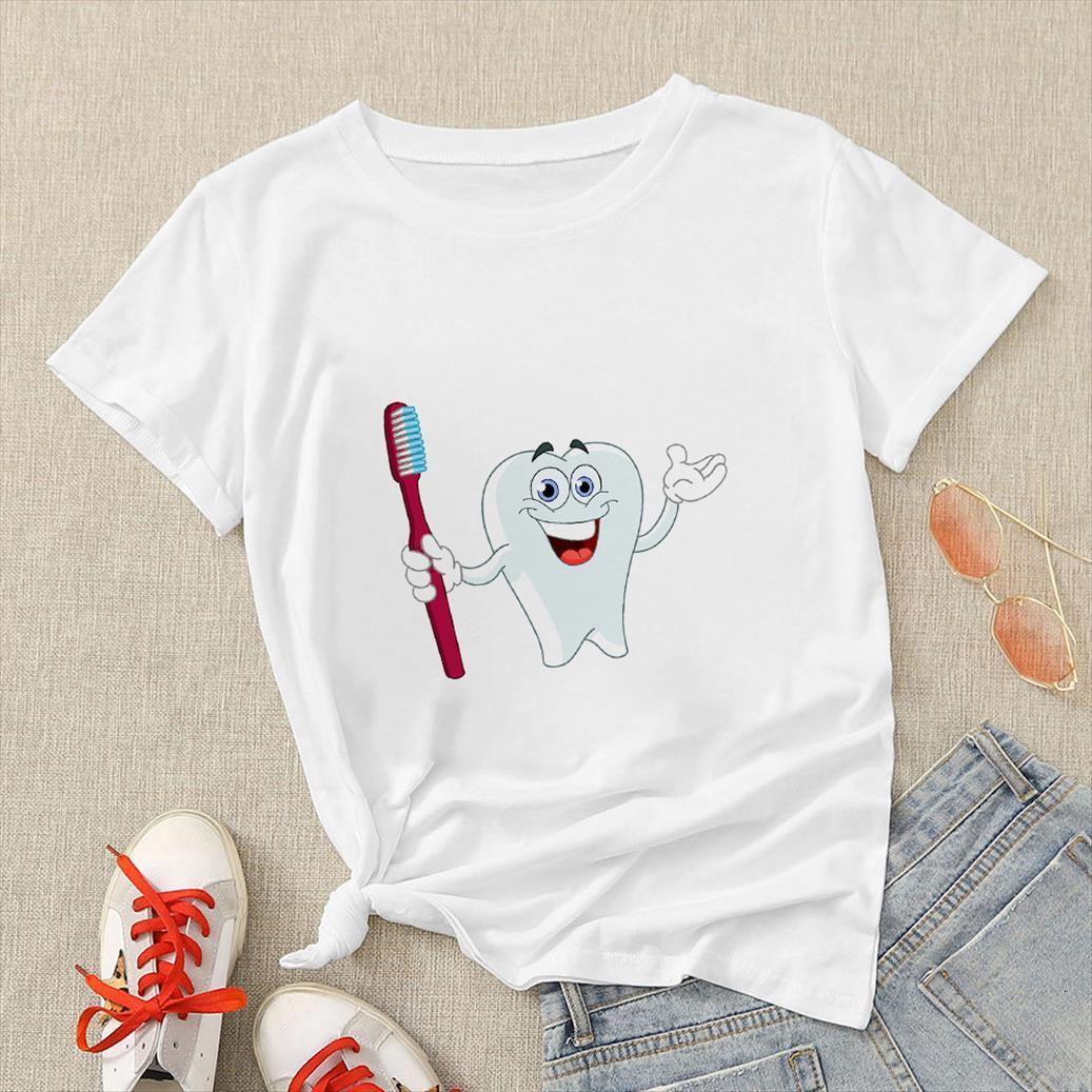 

spring summer creative spanish womens style short sleeve time to brush your teeth printed oversize t shirt hipster, White