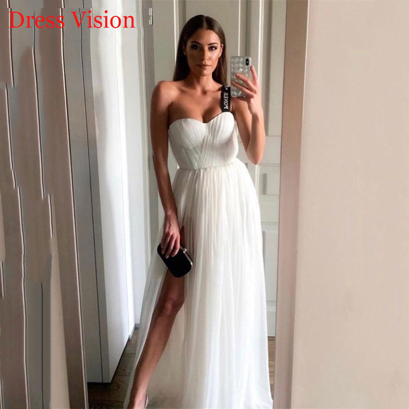 

2021 Vestido Novia Style Chiffon Sexy Strapless Wedding Robe De Marie to Be Long Bride Gown Side Slit H3q1, Ivory