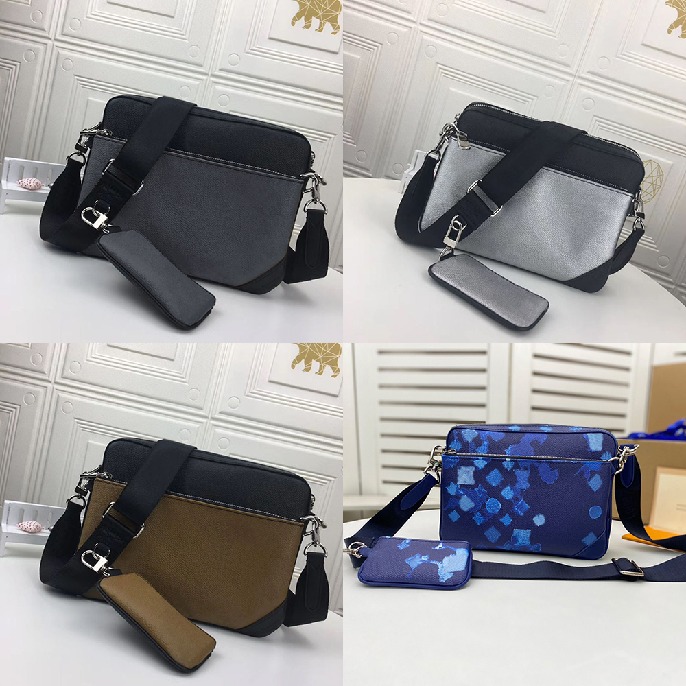 

Luxurys Designers Messenger Bag Mens Shoulder Crossbody Bags 3 Piece Set Leather Man With wallet Handbag Mini Coin Purse Key Wallets, Size:25x18x4 cm