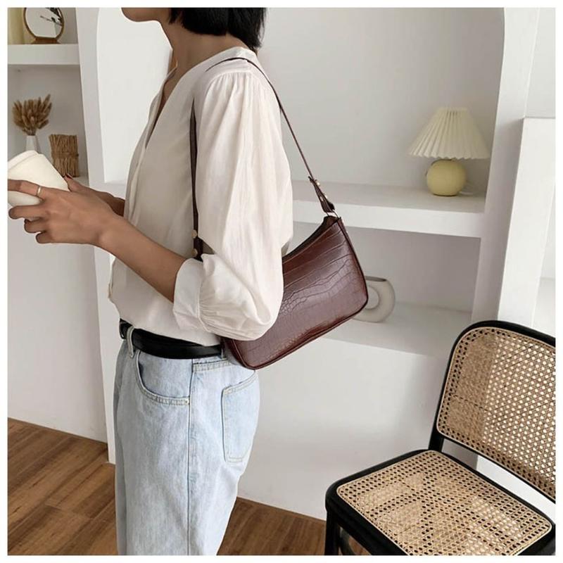 

Fashion Crocodile Pattern Baguette Bags PU Leather Shoulder Bags for Women 2021 Elegant Design Luxury Hand Bag Female Travel, Black