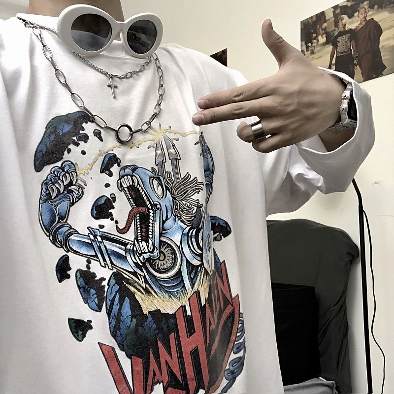 

2021 New Harajuku Dos Desenhos Animados Streetwear Hip Hop Amine T-shirts Homens Casual Coreano t Camisa Solta Tshirt Outono Alta Rua Topos, 11