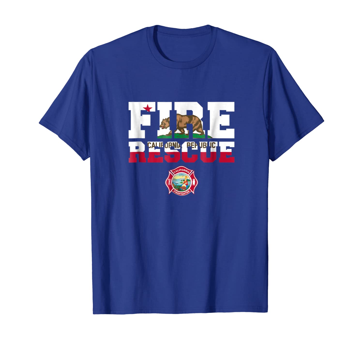 

california fire rescue firefighter firemen duty t-shirt, White;black