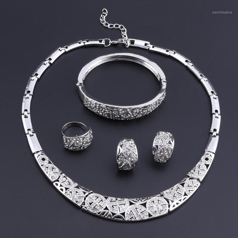 

Earrings & Necklace OEOEOS African Beads Jewelry Set Fashion Dubai Silver Plated Sets India Design For Wedding Brides