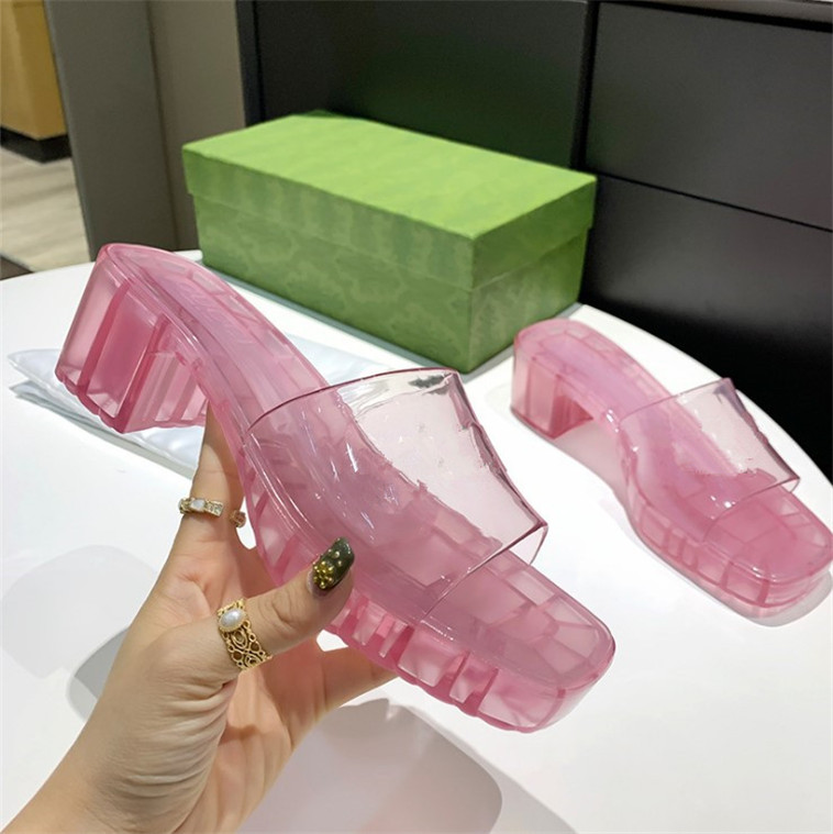 

2021 women jelly sandals slippers womens slides fashion Beach Thick bottom woman slipper platform Alphabet lady Sandal Leather High heel slide, White