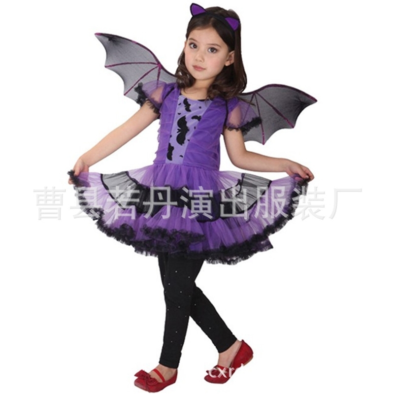 

Halloween children's Girls Purple bat wings clothes little witch costumes, Black;red