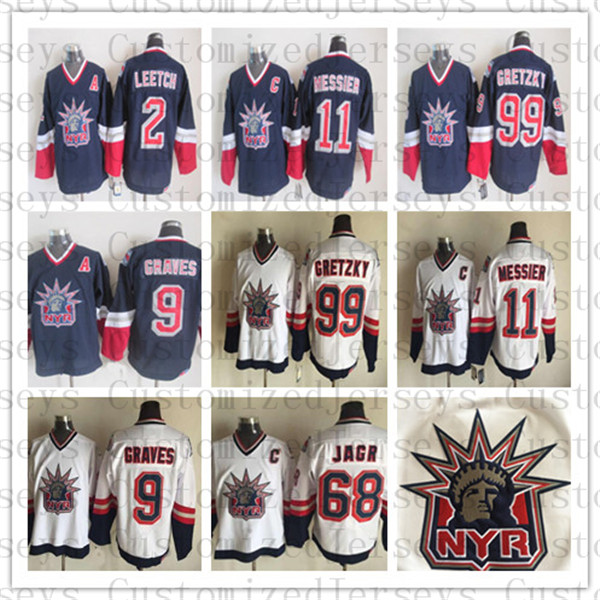 

Men's 1998 CCM New York Rangers Vintage Hockey jerseys Adam GRAVES 2 Brian LEETCH 99 GRETZKY 11 MESSIER 68 JAGR 35 RICHTER Jersey, Blue