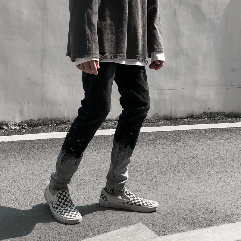 

2021 New High Street Color Match Tornozelo Zper Pintado Jeans Lavados Retro Solto Casual Lpis Hip Hop Calas De Brim Qruz, Black