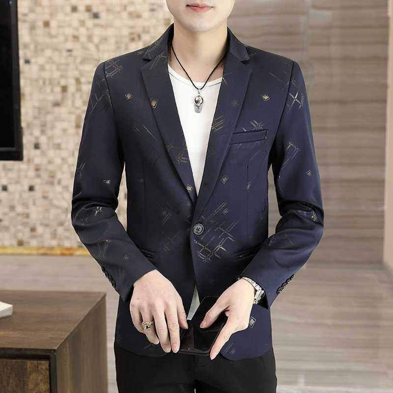 

Fashion Men Blazers Casual Slim Fit Wedding Business Blazer Single-breasted Street Wear Social Suit Jacket Costume Homme 210527, Navy