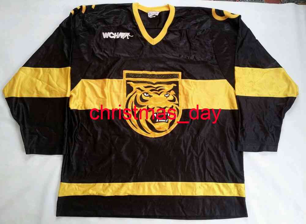 

VINTAGE RARE WCHA COLORADO COLLEGE "TIGERS" HOCKEY JERSEY Stitched Custom any number name XS-6XL, Black