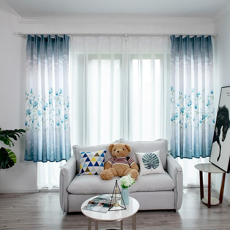 

European StyleJjacquard Design Home Decor Modern Curtain Tulle Fabrics Organza Sheer Panel Window Treatment, Blue
