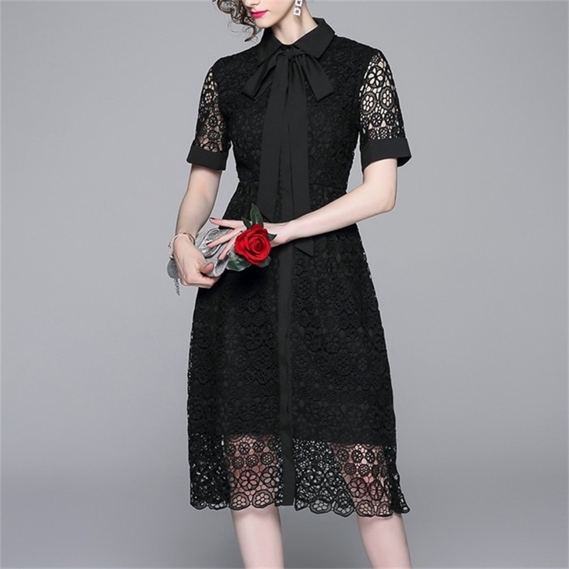 

Short Sleeve Hollow Out Black Lace Dress Vestidos Mujer Verano Women Party Steampunk Vetement Femme 210603, Picture color